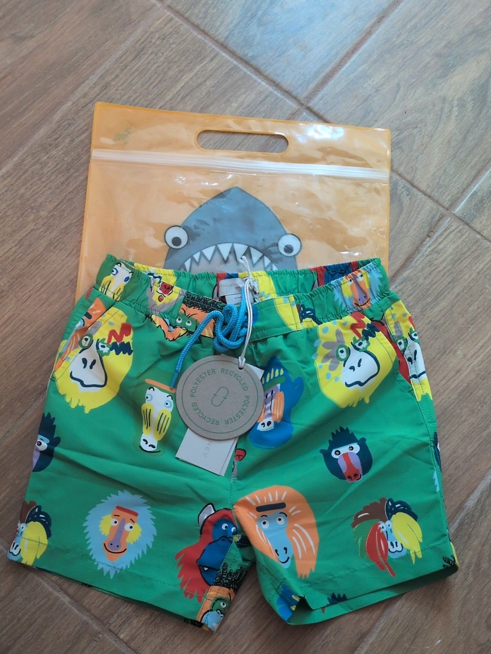Boys Green Monkey Print Swim Shorts